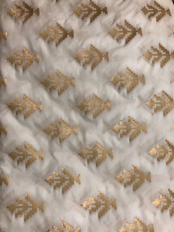 Dyeable Banarasi Semi Katan Silk With Gold Zari Weave White Fabric