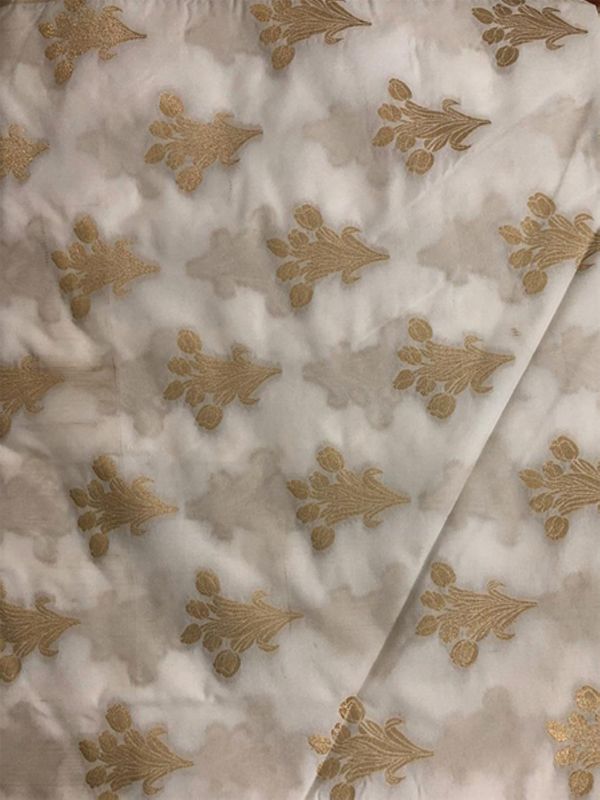 Dyeable Banarasi Semi Katan Silk With Gold Zari Weave White Fabric