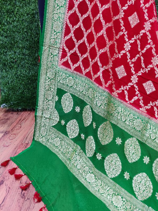 Pure Chiffon Silk With Gold Zari Weaved Dupatta