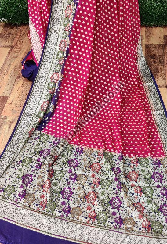 Pink & Purple Pure Handloom Georgette Silk With Resham Alfi Meena Weaved Saree