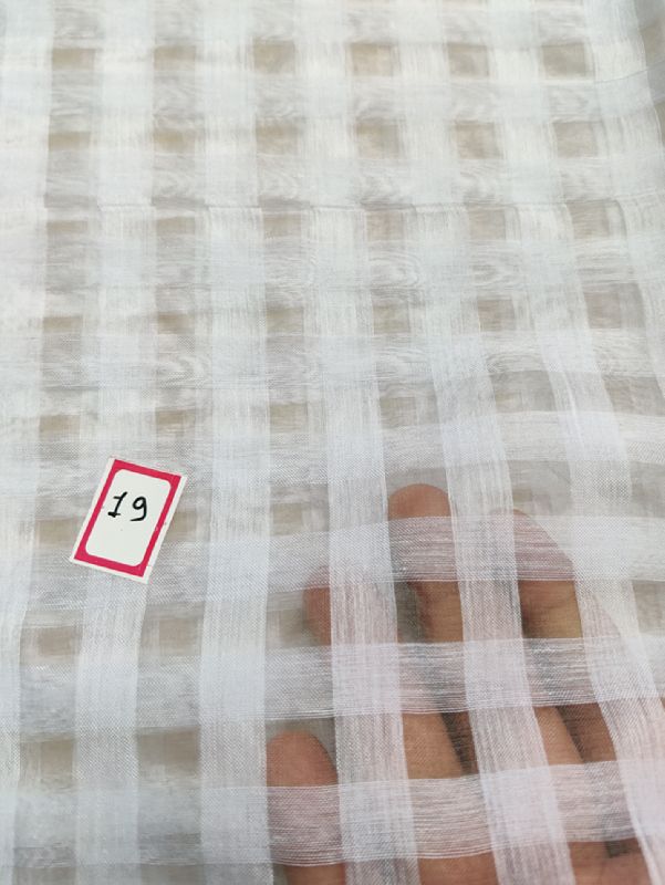 White Pure Cotton Organza Check Weaved Dyeable Fabric