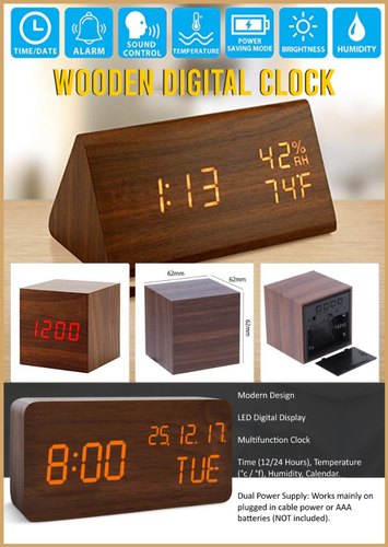 Wooden Digital Table Clock, Shape : Rectangular