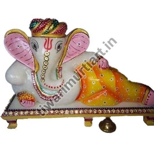 15 Inch Marble Ganesha Statue, for Worship, Temple, Interior Decor, Pattern : Painted