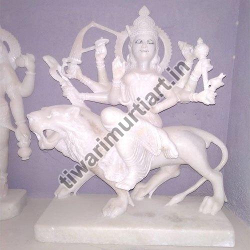 18 Inch Marble Durga Mata Statue, for Worship, Temple, Interior Decor, Pattern : Carved