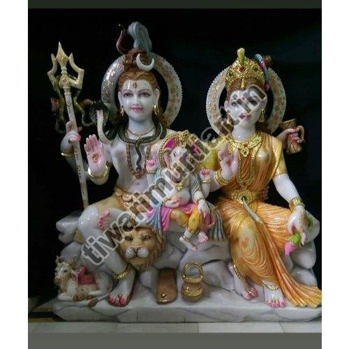 2 Feet Marble Shiv Parivar Statue, for Worship, Temple, Interior Decor, Pattern : Painted