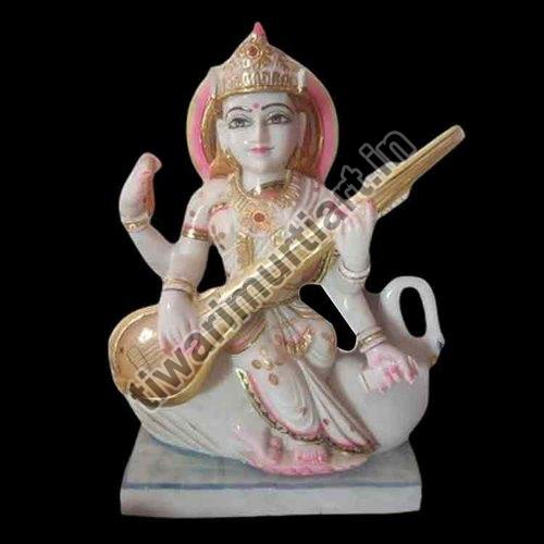 21 Inch Marble Saraswati Mata Statue, for Worship, Temple, Interior Decor, Pattern : Painted