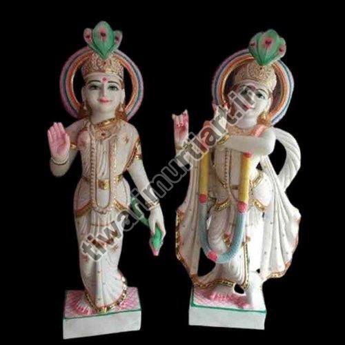 33 Inch Marble Radha Krishna Statue, for Worship, Temple, Interior Decor, Pattern : Painted