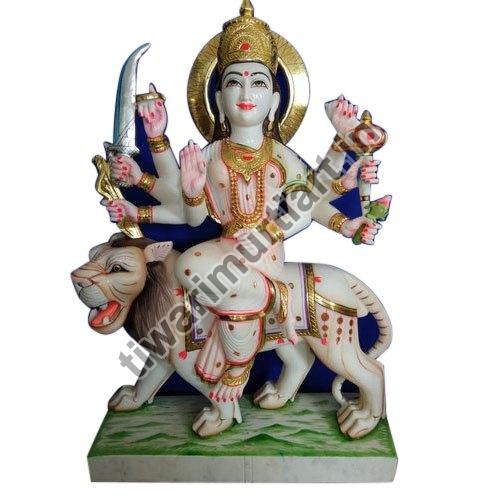 39 Inch Marble Durga Mata Statue, for Worship, Temple, Interior Decor, Pattern : Printed