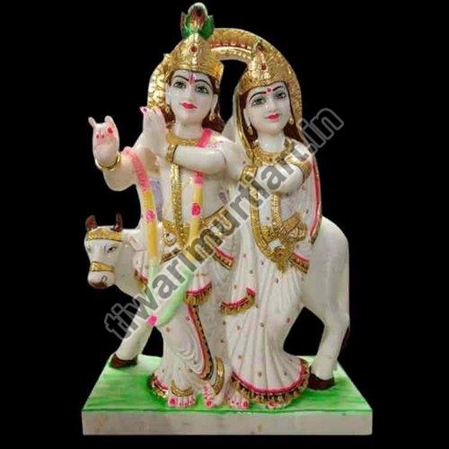 42 Inch Marble Radha Krishna Statue, for Worship, Temple, Interior Decor, Pattern : Painted