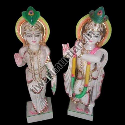 48 Inch Marble Radha Krishna Statue, for Worship, Temple, Interior Decor, Pattern : Painted