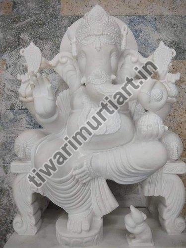5.5 Feet Marble Ganesha Statue, for Home, Office, Temple, Pattern : Carved