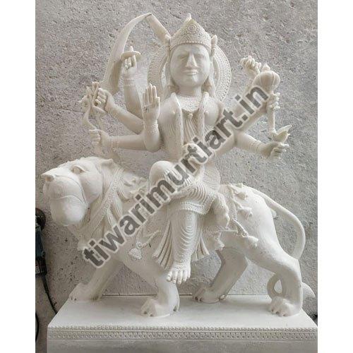54 Inch Marble Durga Mata Statue, for Worship, Temple, Interior Decor, Pattern : Carved