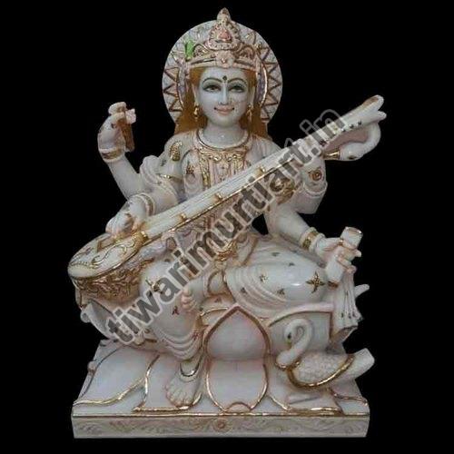 6.3 Feet Marble Saraswati Mata Statue, for Worship, Temple, Pattern : Painted