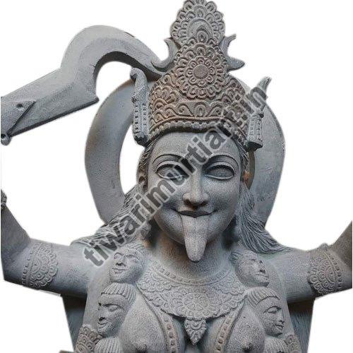Grey Marble Kali Mata Statue, for Worship, Temple, Interior Decor, Pattern : Carved