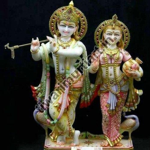 Painted Marble Radha Krishna Statue, for Worship, Temple, Interior Decor, Color : Multi Color