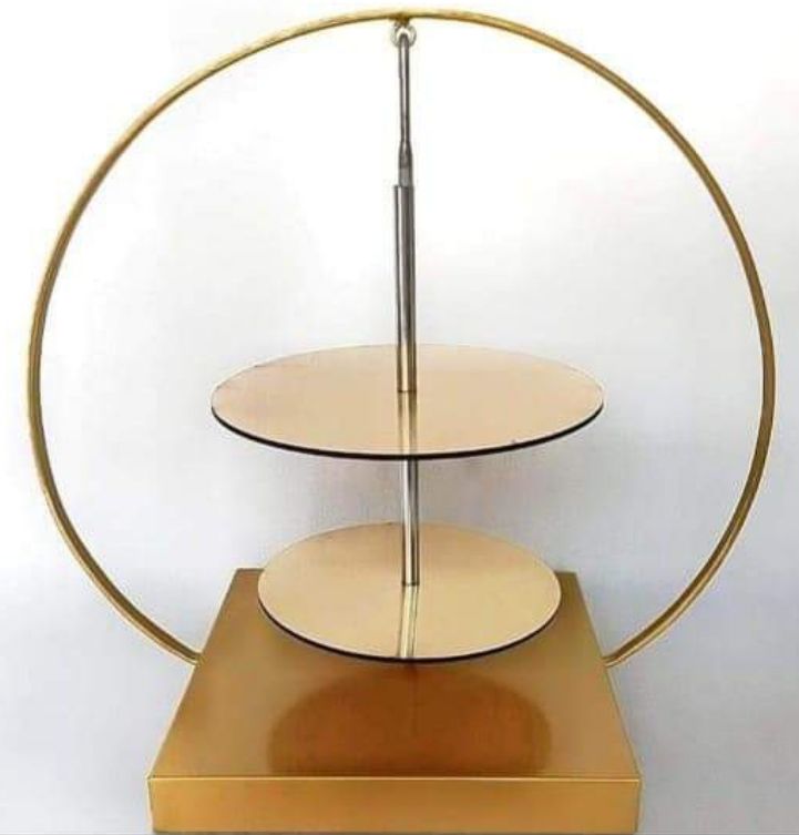 Polished Metal 2 Tier Cake Stand, for Exhibition Display, Hotel, Mall, Medical Store, Restaurant