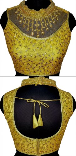 Silk Gold-2 Hand Collar Blouse, Occasion : Party Wear, Wedding Wear