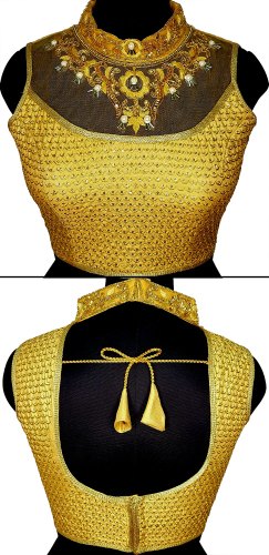 Silk Gold-3 Hand Collar Blouse, Occasion : Party Wear