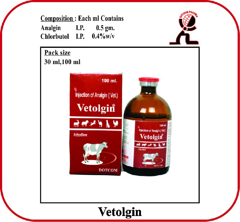 ANALGIN INJECTION VETOLGIN, for Veterinary Use Only, Grade Standard : I.P
