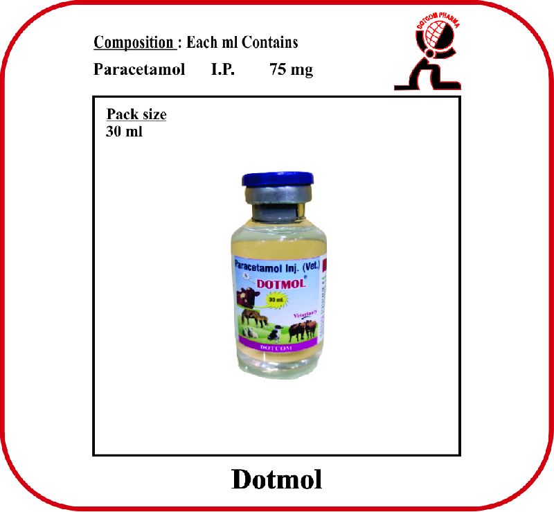 PARACETAMOL INJECTION DOTMOL, for Veterinary Use, Packaging Type : Clear Vial