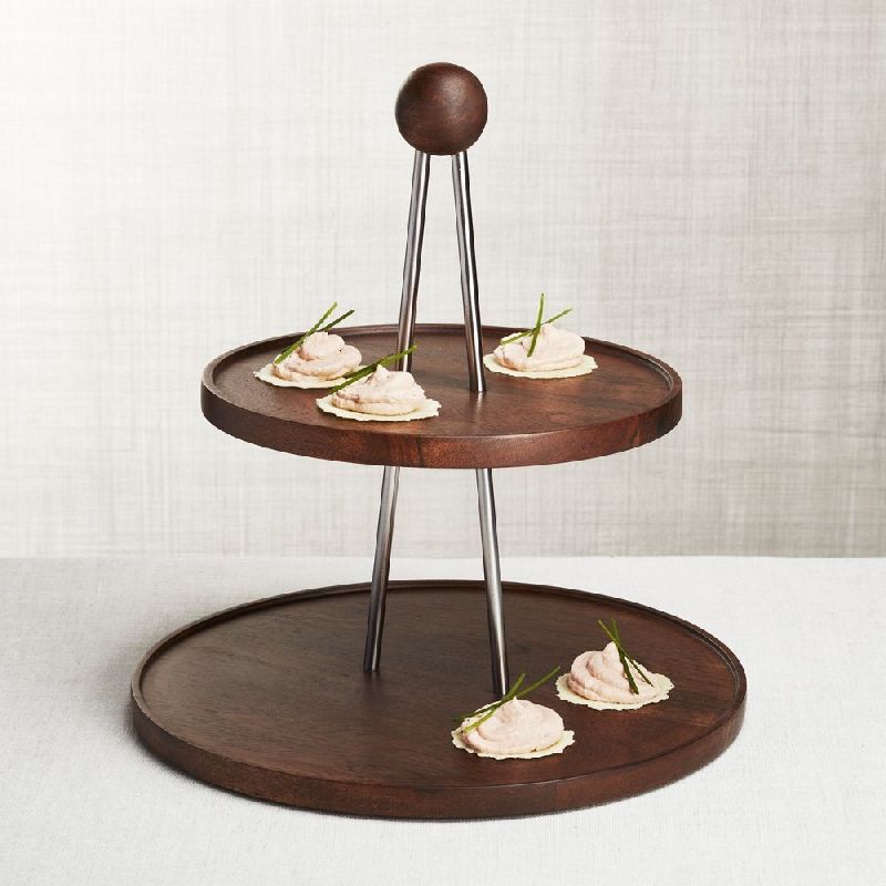 Round Polished Wooden Cake Stand, Color : Brown