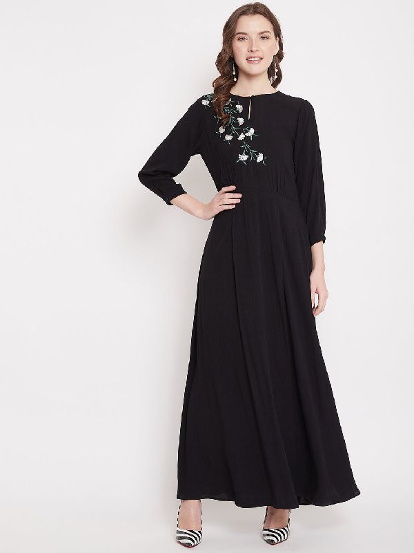 Floral Embroidered Maxi Dress, Size : XL, XXL, 3XL, 4XL