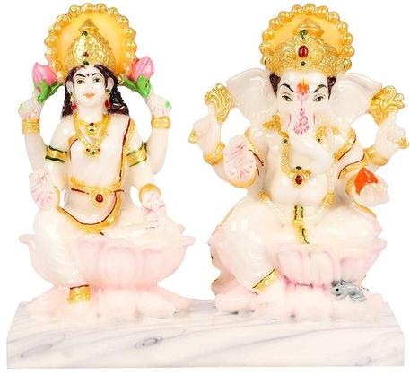 Divine Gifts Marble Laxmi Ganesh Statue, Color : White