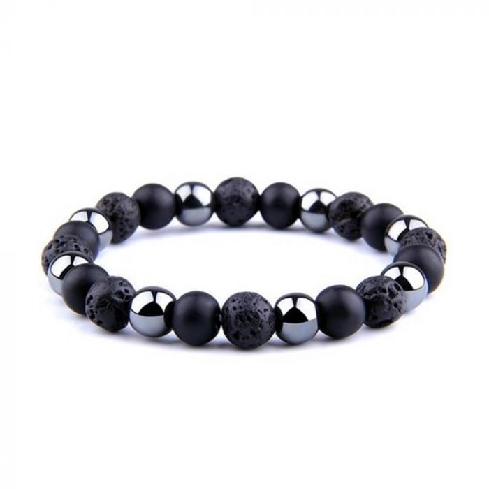 Round beads Lava Stretchable Bracelet, Color : Black