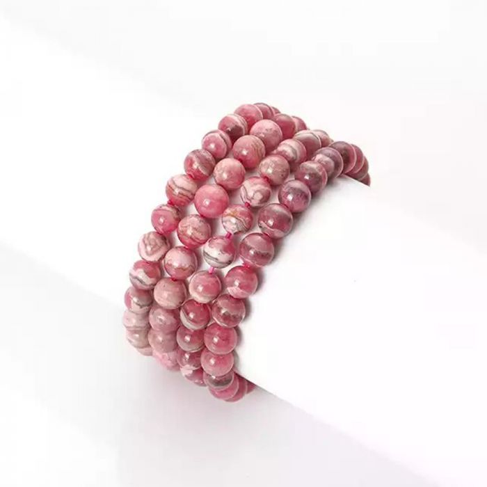 Round beads Rhodochrosite Stretchable Bracelet, Color : Pink