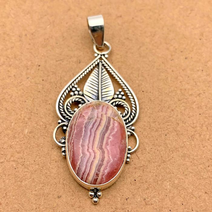 Oval Cabochon Silver Pendant, Color : Pink