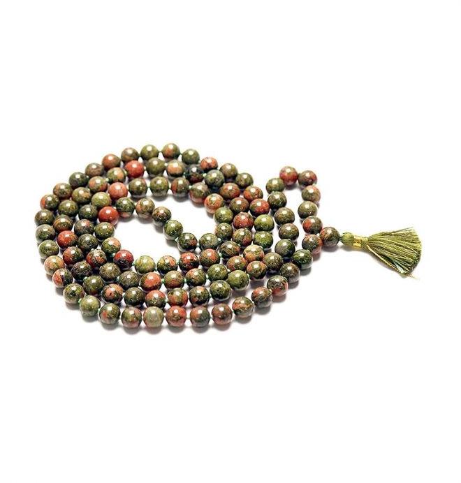 Unakite Tasbih Beads Mala, Color : Green Red