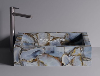 Casa Arte Square Polished Grey Agate Wash Basin, for Home, Hotel, Office, Restaurant, Style : Modern