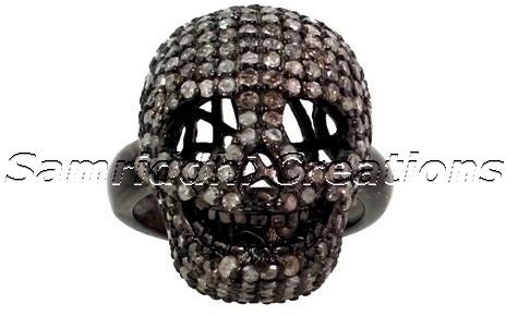 Samriddhi Creations Diamond Skull Silver Ring, Size : 7 US