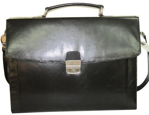Adel International Leather Plain Flap Over Briefcase, Color : Black