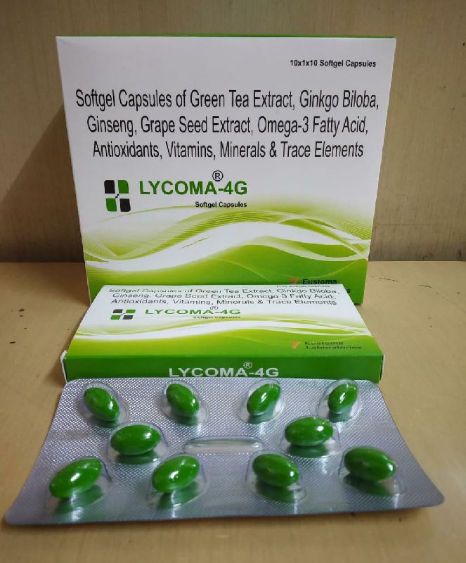 Softgel Capsules of Green Tea Extract, Ginkgo Biloba, Ginseng, Grape