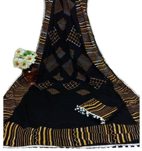 Shri Fabrics Block Printed Saree, Saree Length : 5.2 m (separate blouse piece)