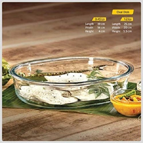 Round Tempered Glass Oval Dish, Size : 1.2 Litre