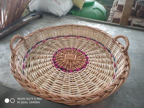 Round Side 2 Handle Cane Fruit Baskets, for Home, Color : Red