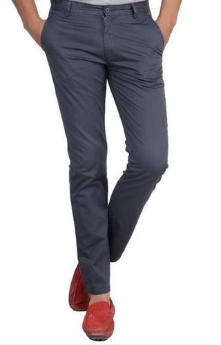 Mens Blue Synthetic Solid Midrise Slim Fit Formal Trouser