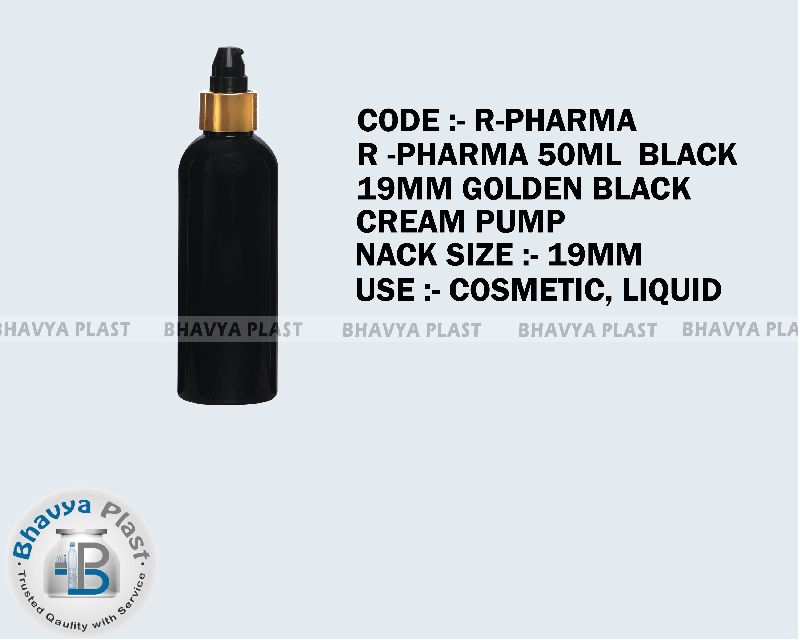 R-pharma 50ml black pet bottle, for COSMETIC, LIQUID, Pattern : Plain