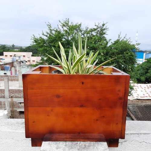  Plain Rectangular Wooden Planter Box, Color : Brown