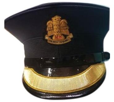 Zari Embroidered Polyester Navy Officer Peaked Cap, Size : 54cm, 55cm, 56cm, 57cm, 58cm, 61cm, 62cm