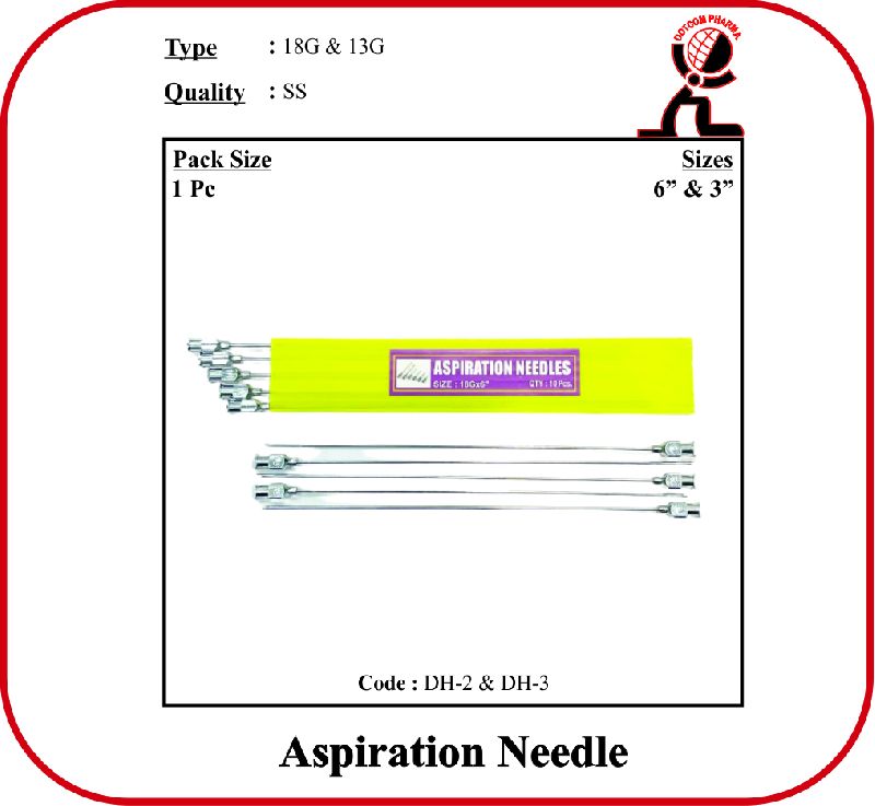 Single Polished Stainless Steel Aspiration Needle, for Veterinary Use, Length : 18G X 6″ / 13G X 3″