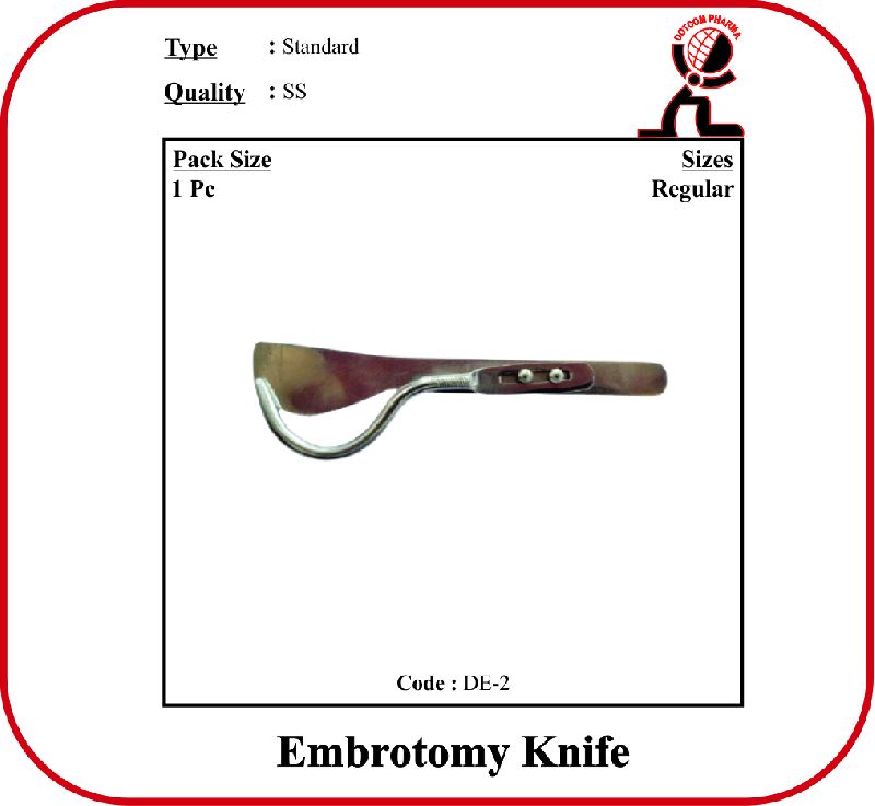 Single Polished Stainless Steel Embryotomy Knife, for Veterinary Use, Length : 6INCH