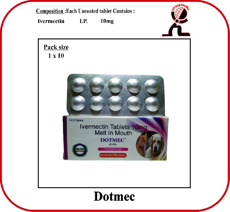 Ivermectin 10 Mg TABLET DOTMEC, for VETERINARY USE, Form : Solid