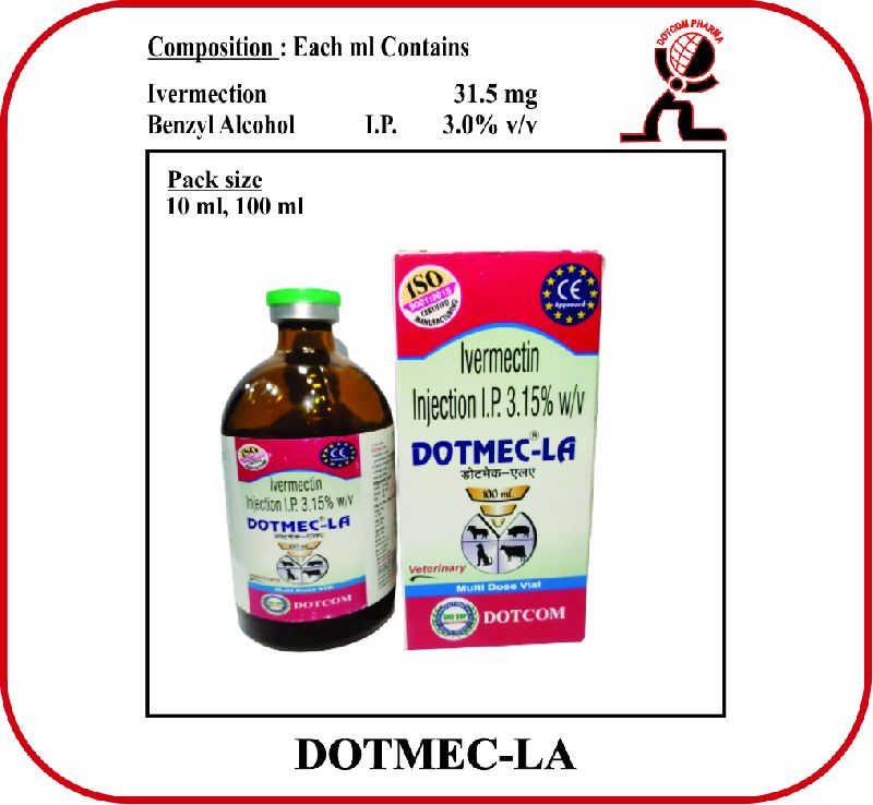 IVERMECTIN INJECTION (DOTMEC-LA), for Veterinary Use, Packaging Type : Amber Vial