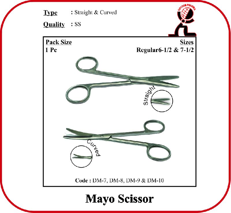 Stainless Steel Mayo Scissor, for Veterinary Use, Feature : Best Quality, Fine Finished, High Durability