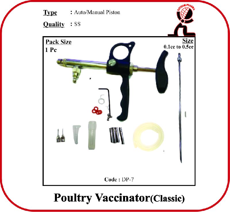 Stainless Steel Polished Poultry Vaccinator (Classic), for Veterinary Use, Feature : Best Quality, Fine Finished