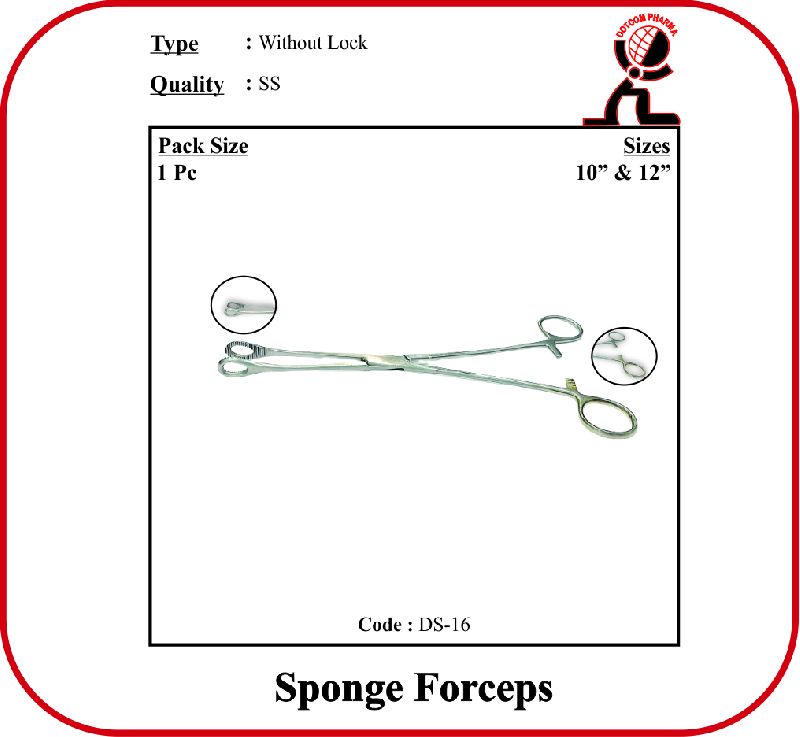 Stainless Steel Polished sponge forceps, for Veterinary Use, Feature : Best Quality, Fine Finished
