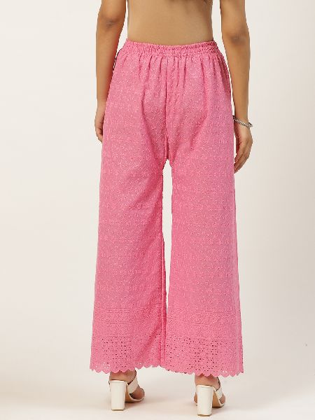 Vastraa Fusion Women's Regular Fit Cotton Chikan Palazzo - (Pink)